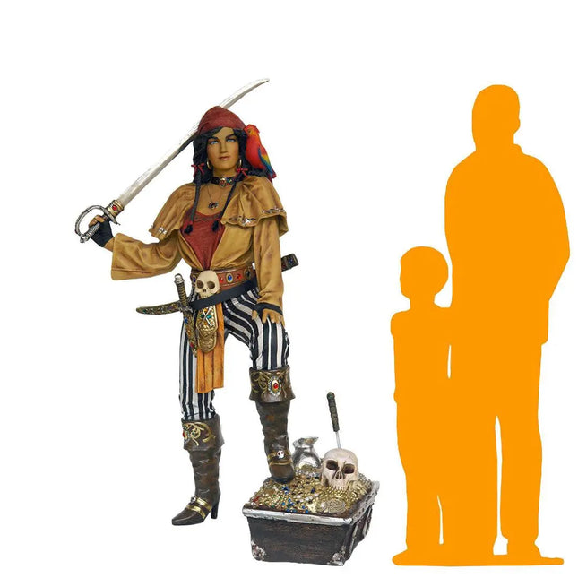 Lady Pirate With Treasure Chest Life Size Statue LM Treasures - A