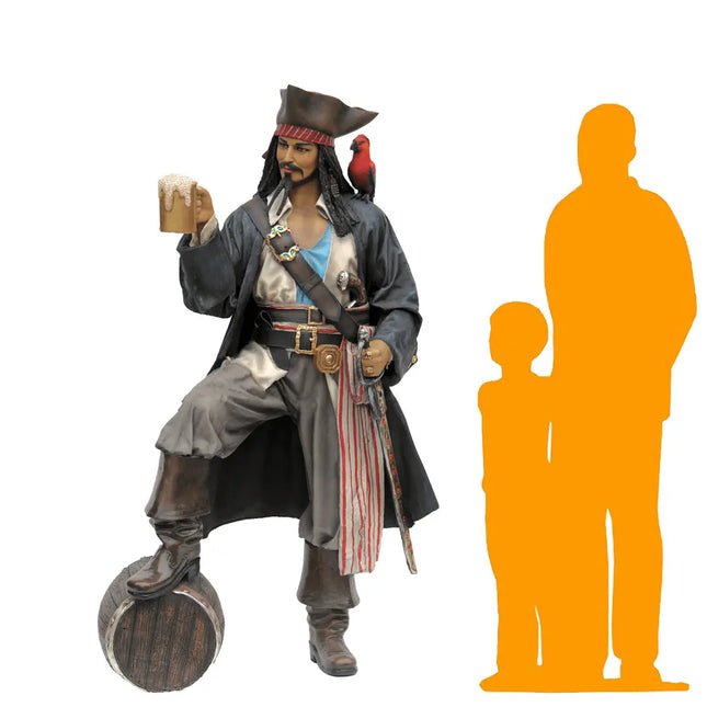 Pirate on Barrel Holding a Beer Life Size Statue LM Treasures - A