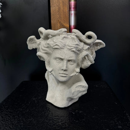 Small Medusa Bust Stone Finish Table Top Statue LM Treasures - H