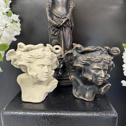 Small Medusa Bust Stone Finish Table Top Statue LM Treasures - H