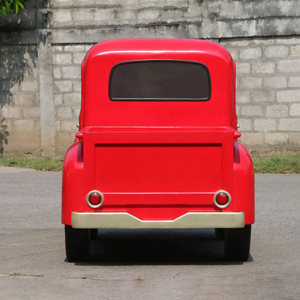 Red Vintage Pickup Truck with Christmas Gifts Statue