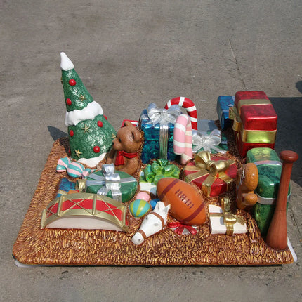 Red Vintage Pickup Truck with Christmas Gifts Statue