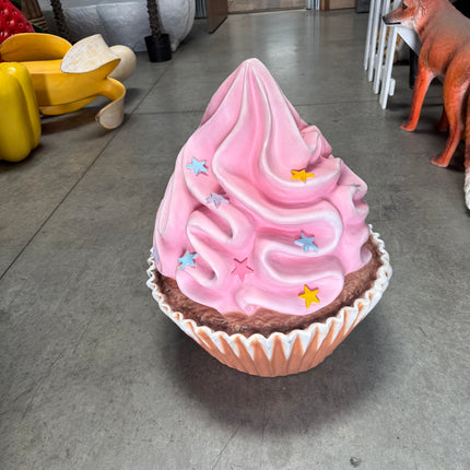Pink Cupcake With Stars Over Sized Statue