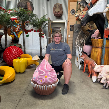 Pink Cupcake With Stars Over Sized Statue