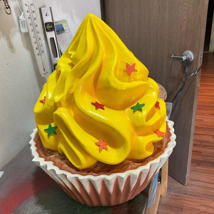 Bright Yellow Cupcake With Stars Over Sized Statue
