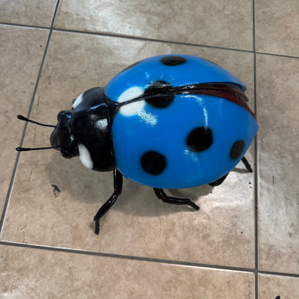 Small Blue Lady Bug Over Sized Insect Statue