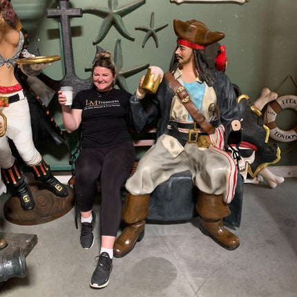 Pirate Captain Jack Sitting On Bench Life Size Statue - LM Treasures 