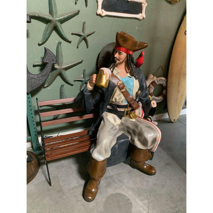 Pirate Captain Jack Sitting On Bench Life Size Statue - LM Treasures 