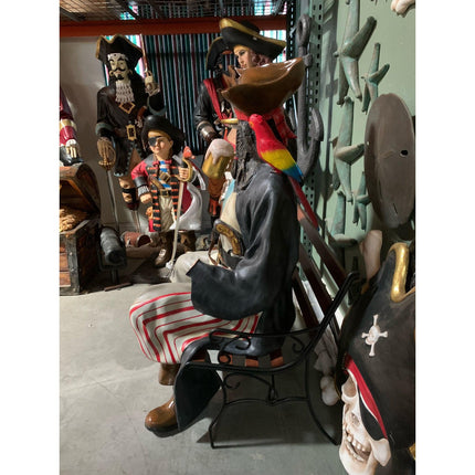 Pirate Captain Jack Sitting On Bench Life Size Statue - LM Treasures 