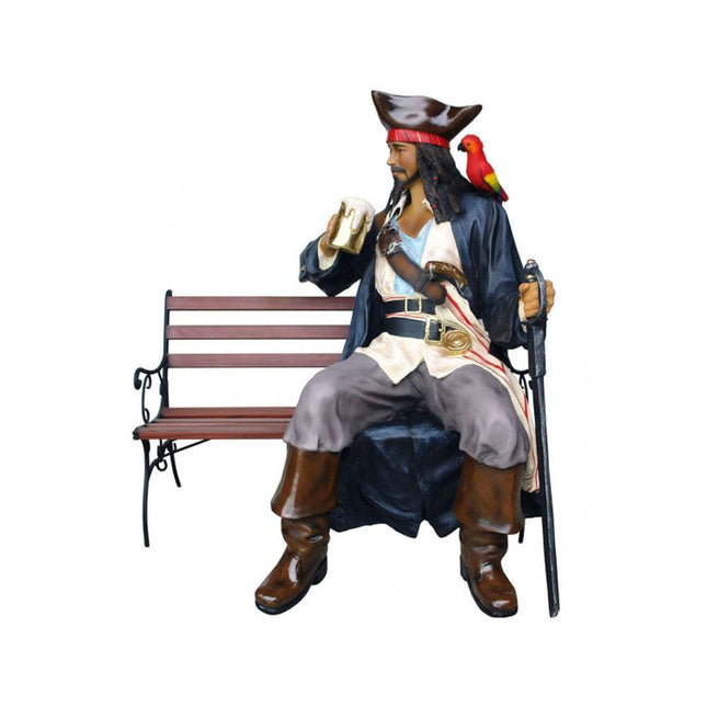 Pirate Captain Jack Sitting On Bench Life Size Statue - LM Treasures 