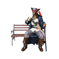 Pirate Captain Jack Sitting On Bench Life Size Statue - LM Treasures 
