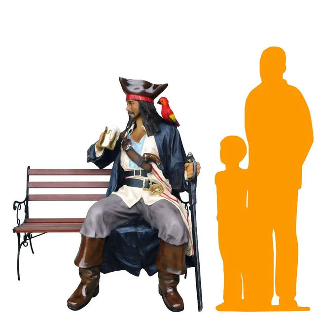 Pirate Captain Jack Sitting On Bench Life Size Statue - LM Treasures 