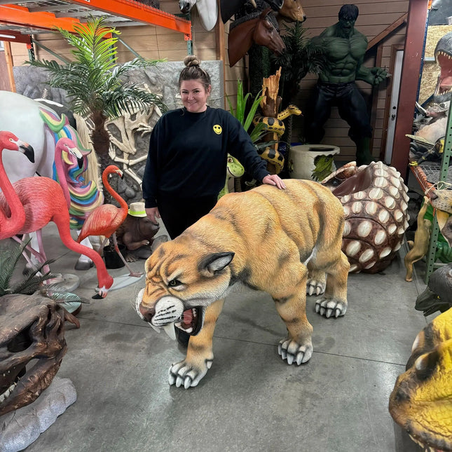 Saber Tooth Growling Life Size Statue - LM Treasures 
