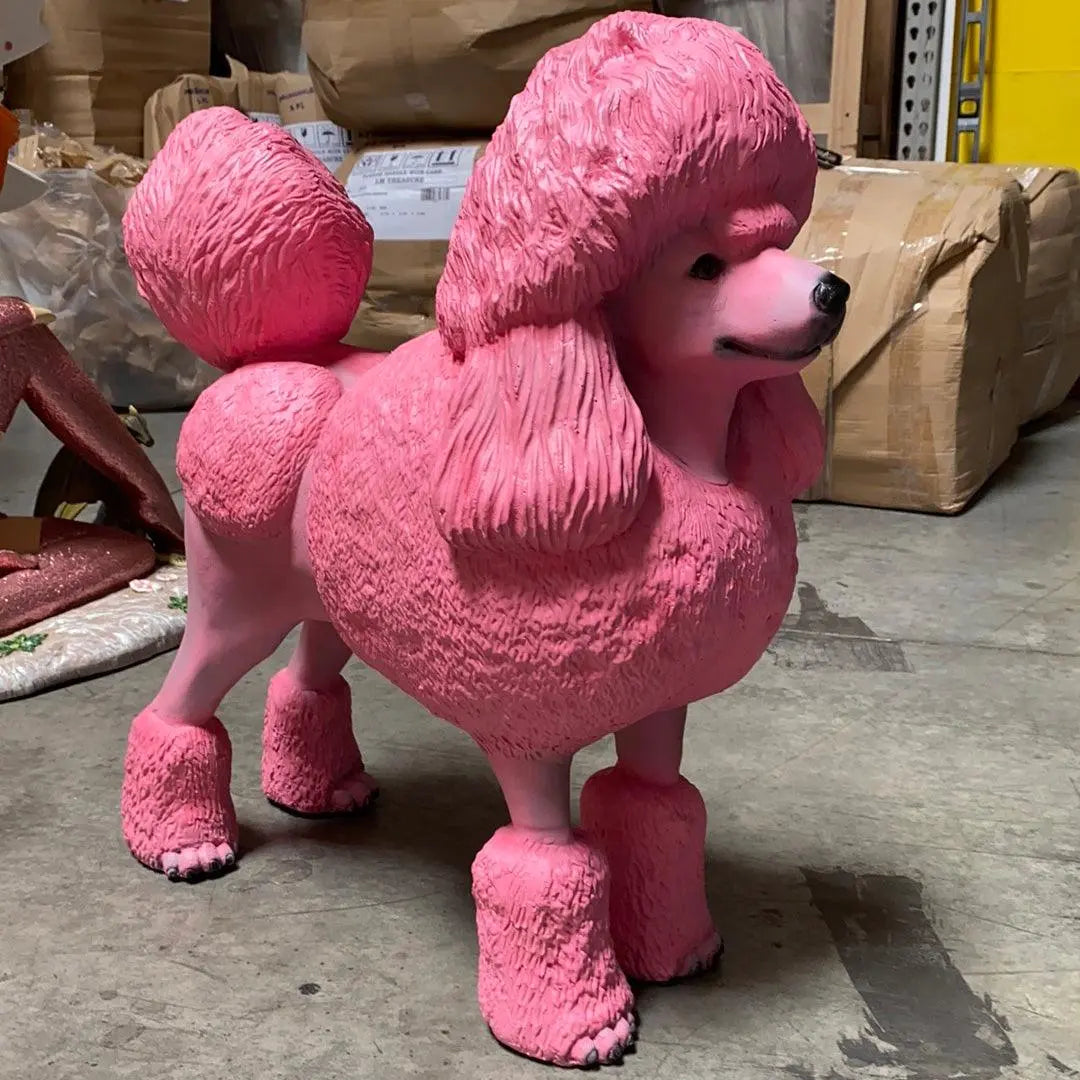 Fluffy Continental Pink Poodle Life Size Dog Statue Decor – LM