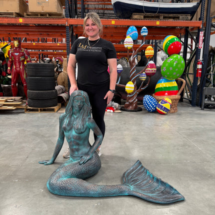 Mermaid Sitting Patina Finish Life Size Statue LM Treasures - A