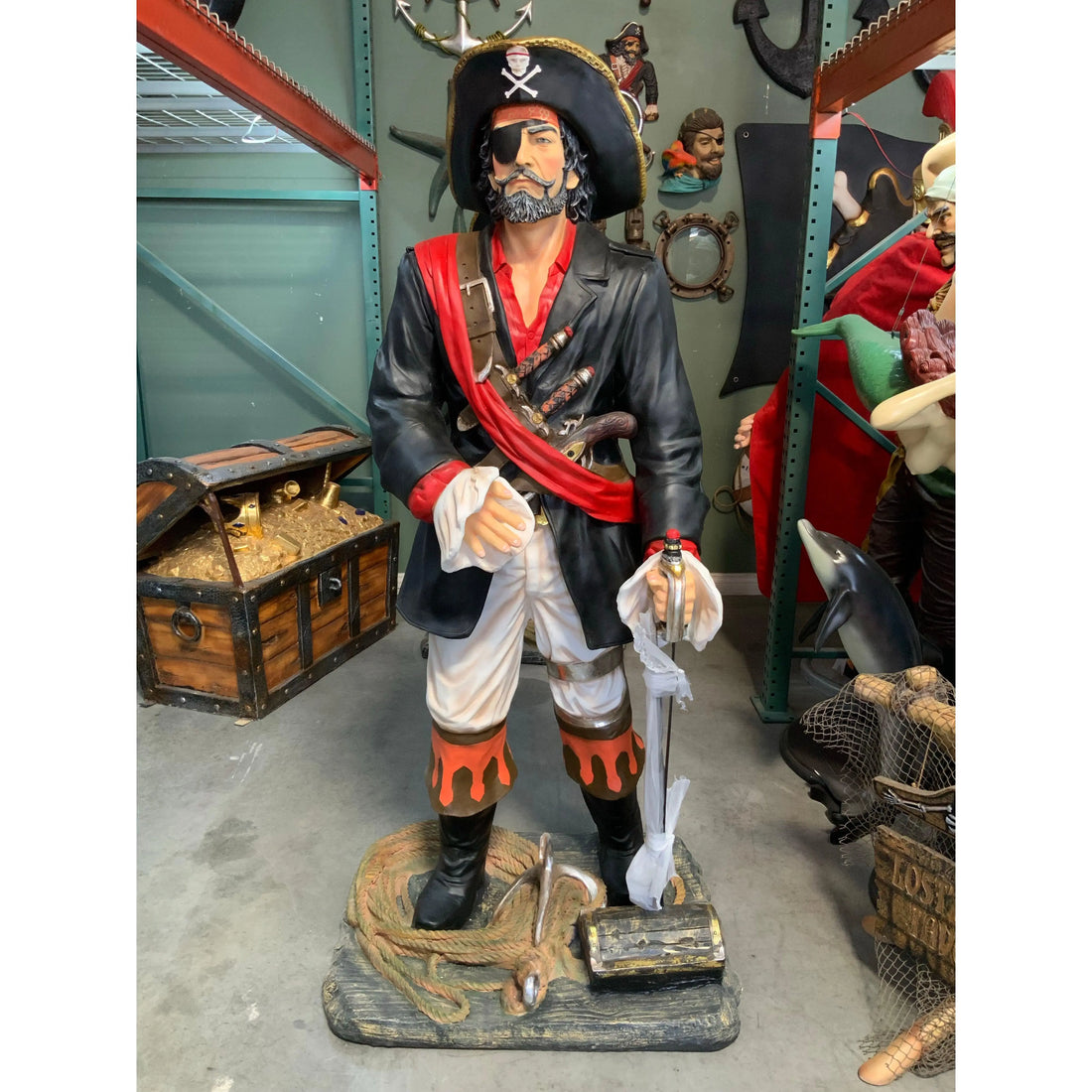 Pirate Captain with Eye Patch and Sword Life Size Statue| LM Treasures