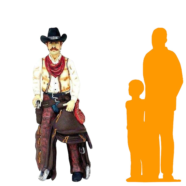 Western Cowboy With Saddle Life Size Statue