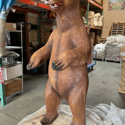 Brown Grizzly Bear Standing Life Size Statue