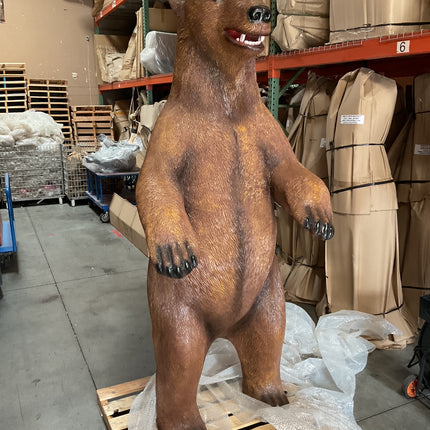 Brown Grizzly Bear Standing Life Size Statue