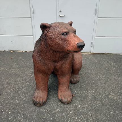 Brown Grizzly Bear Sitting Life Size Statue