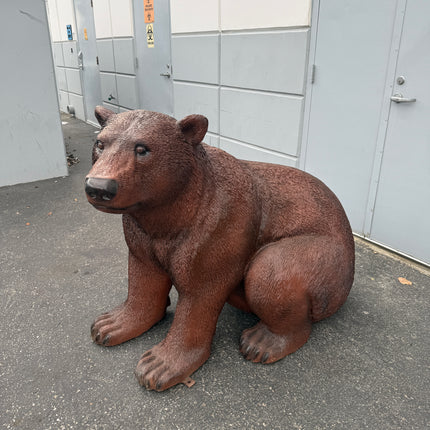 Brown Grizzly Bear Sitting Life Size Statue