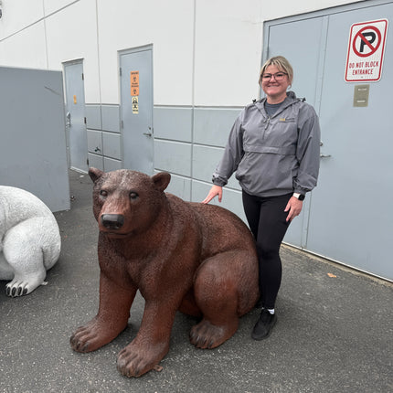 Brown Grizzly Bear Sitting Life Size Statue