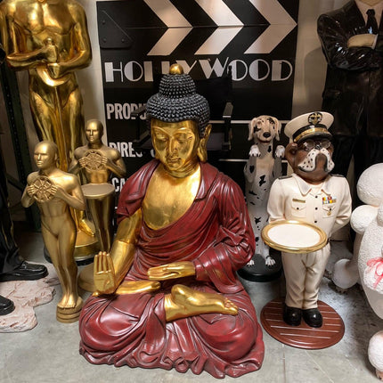 Sitting Gold and Red Buddha Statue - LM Treasures 