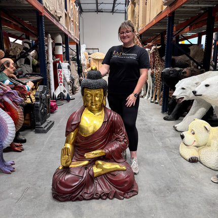Sitting Gold and Red Buddha Statue LM Treasures - H