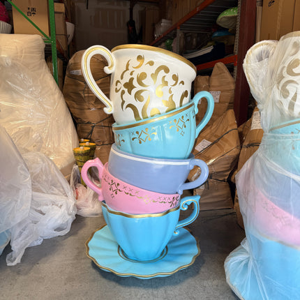 Large Stacked Tea Cups Life Size Statue