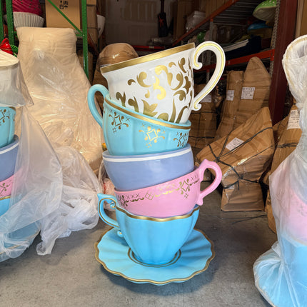 Large Stacked Tea Cups Life Size Statue