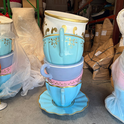 Large Stacked Tea Cups Life Size Statue