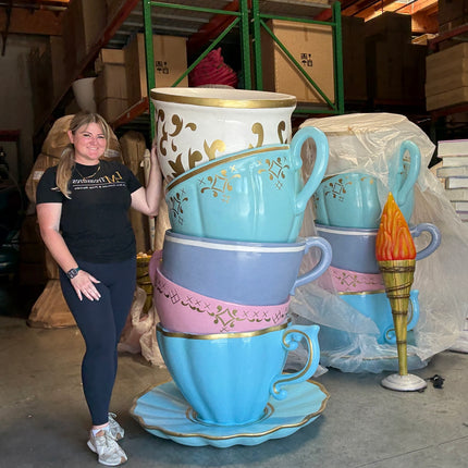 Large Stacked Tea Cups Life Size Statue