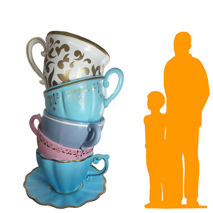 Large Stacked Tea Cups Life Size Statue