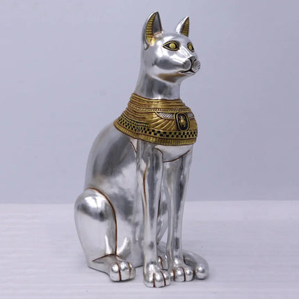 Large Silver Egyptian Bastet Cat Life Size Statue LM Treasures - H
