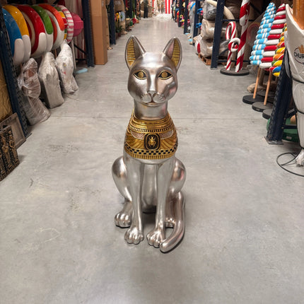 Large Silver Egyptian Bastet Cat Life Size Statue