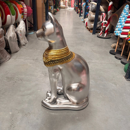 Large Silver Egyptian Bastet Cat Life Size Statue