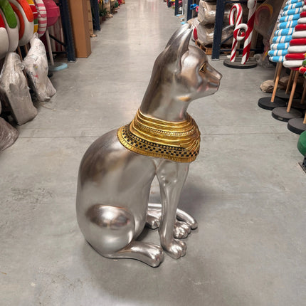 Large Silver Egyptian Bastet Cat Life Size Statue
