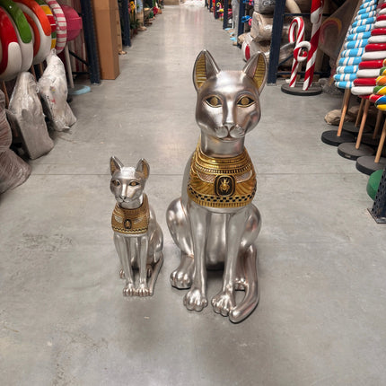 Large Silver Egyptian Bastet Cat Life Size Statue