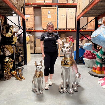 Large Silver Egyptian Bastet Cat Life Size Statue