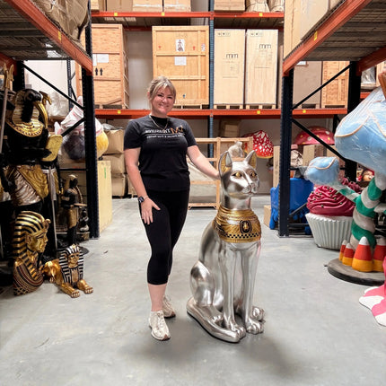 Large Silver Egyptian Bastet Cat Life Size Statue