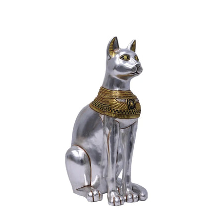 Large Silver Egyptian Bastet Cat Life Size Statue LM Treasures - H