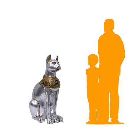 Large Silver Egyptian Bastet Cat Life Size Statue LM Treasures - H
