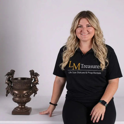 Small Bronze Angels and Lion Urn Statue LM Treasures - H