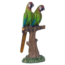 Green Macaw Buffon Lover Parrots On Branch Life Size Statue - LM Treasures 