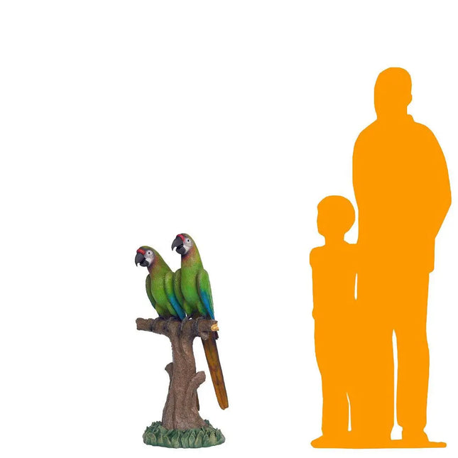 Green Macaw Buffon Lover Parrots On Branch Life Size Statue LM Treasures - A