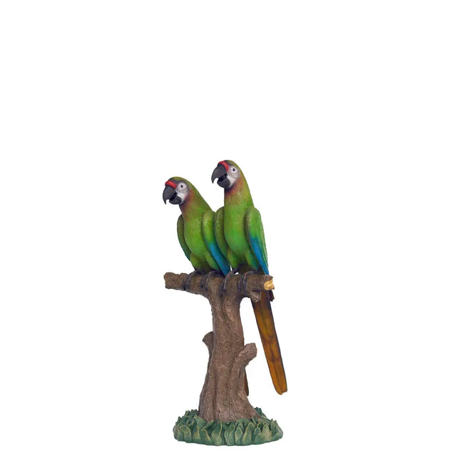 Green Macaw Buffon Lover Parrots On Branch Life Size Statue LM Treasures - A