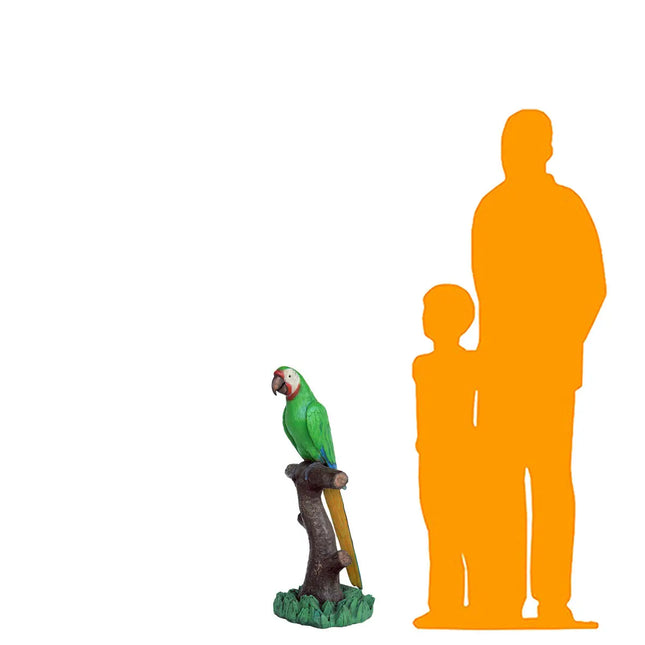 Green Macaw Buffon Parrot On Branch Life Size Statue LM Treasures - A