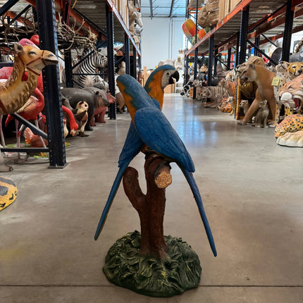 Blue Gold Macaw Lover Parrot On Branch Statue LM Treasures - A