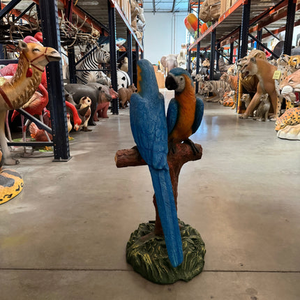 Blue Gold Macaw Lover Parrot On Branch Statue LM Treasures - A