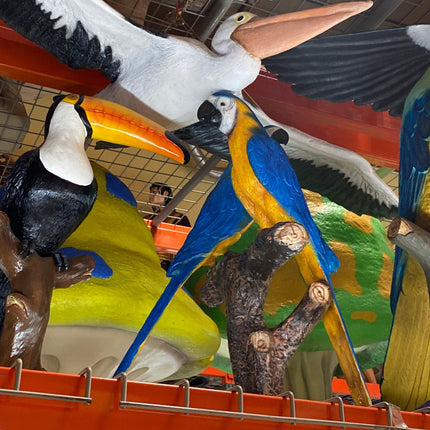 Blue Gold Macaw Lover Parrot On Branch Statue - LM Treasures 